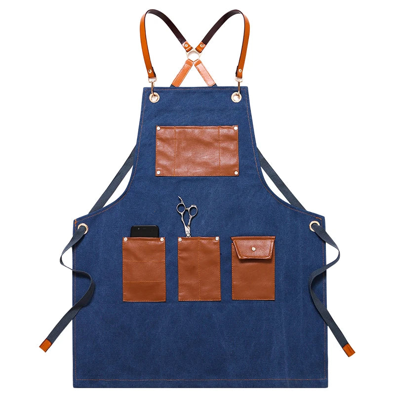 Professional Apron – Cotton-Blend Sleeveless Design with Adjustable Leather Straps