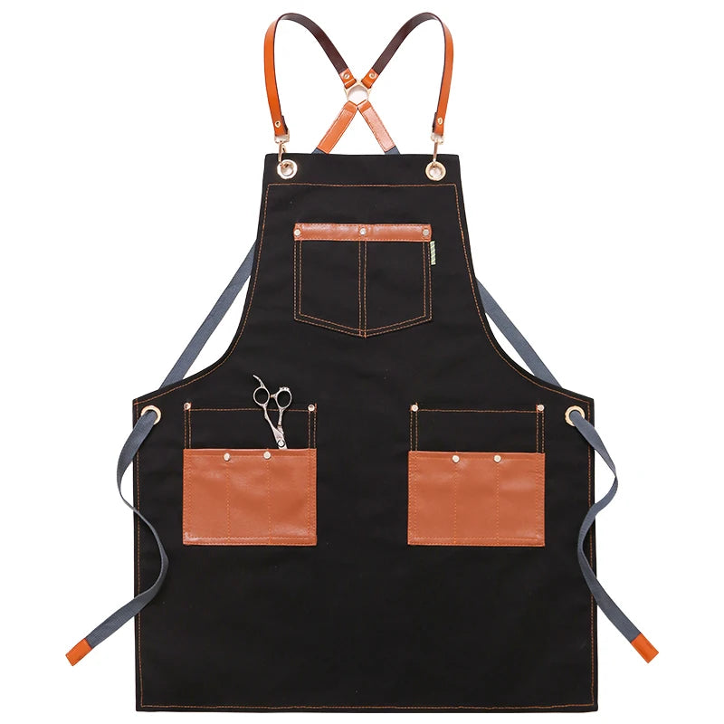 Professional Apron – Cotton-Blend Sleeveless Design with Adjustable Leather Straps