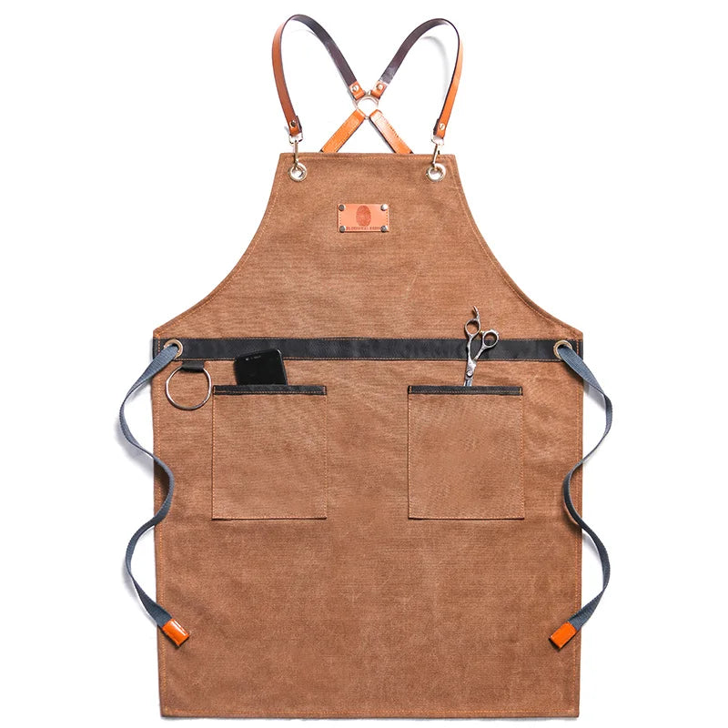 Professional Apron – Cotton-Blend Sleeveless Design with Adjustable Leather Straps