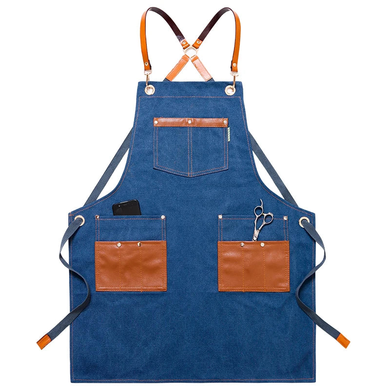 Professional Apron – Cotton-Blend Sleeveless Design with Adjustable Leather Straps