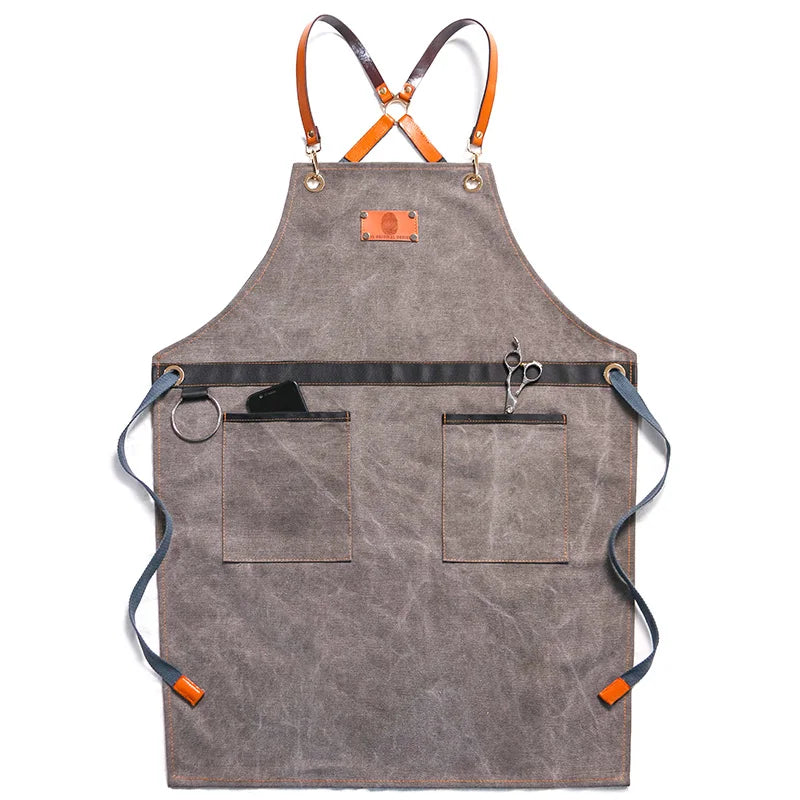 Professional Apron – Cotton-Blend Sleeveless Design with Adjustable Leather Straps