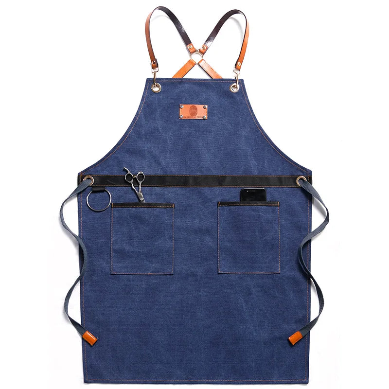 Professional Apron – Cotton-Blend Sleeveless Design with Adjustable Leather Straps