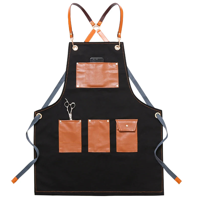 Professional Apron – Cotton-Blend Sleeveless Design with Adjustable Leather Straps