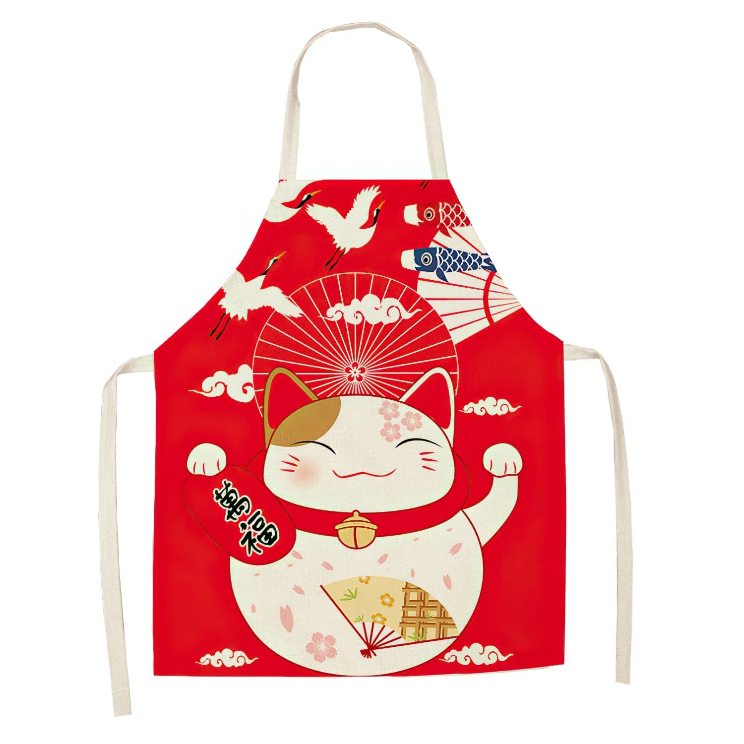 Japanese-Style Lucky Cat Sleeveless Apron for Food and Drink