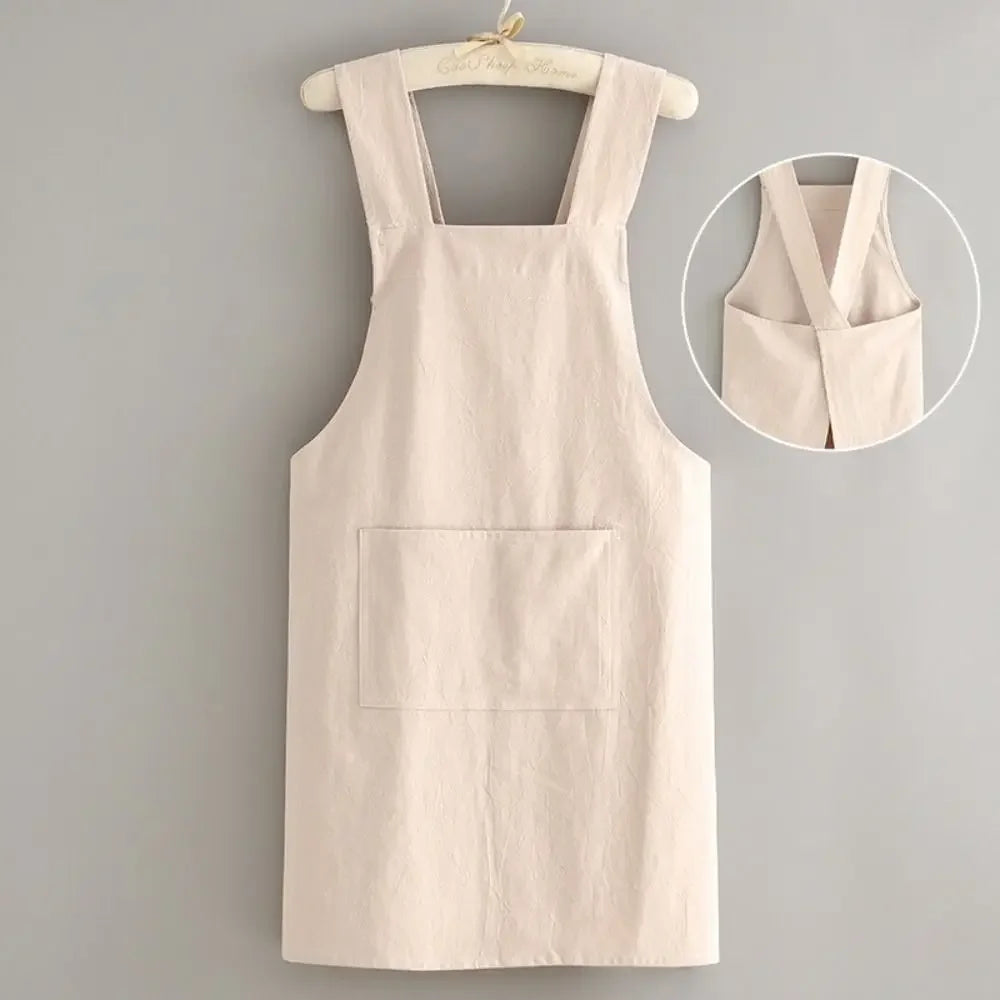 Japanese-Style Cotton Bib Apron for Cleaning