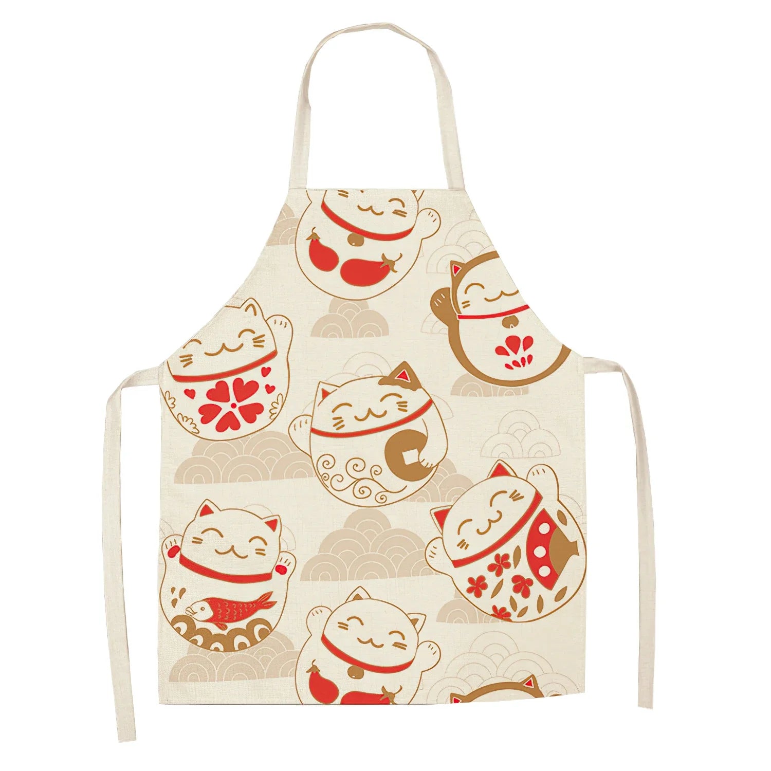 Japanese-Style Lucky Cat Sleeveless Apron for Food and Drink