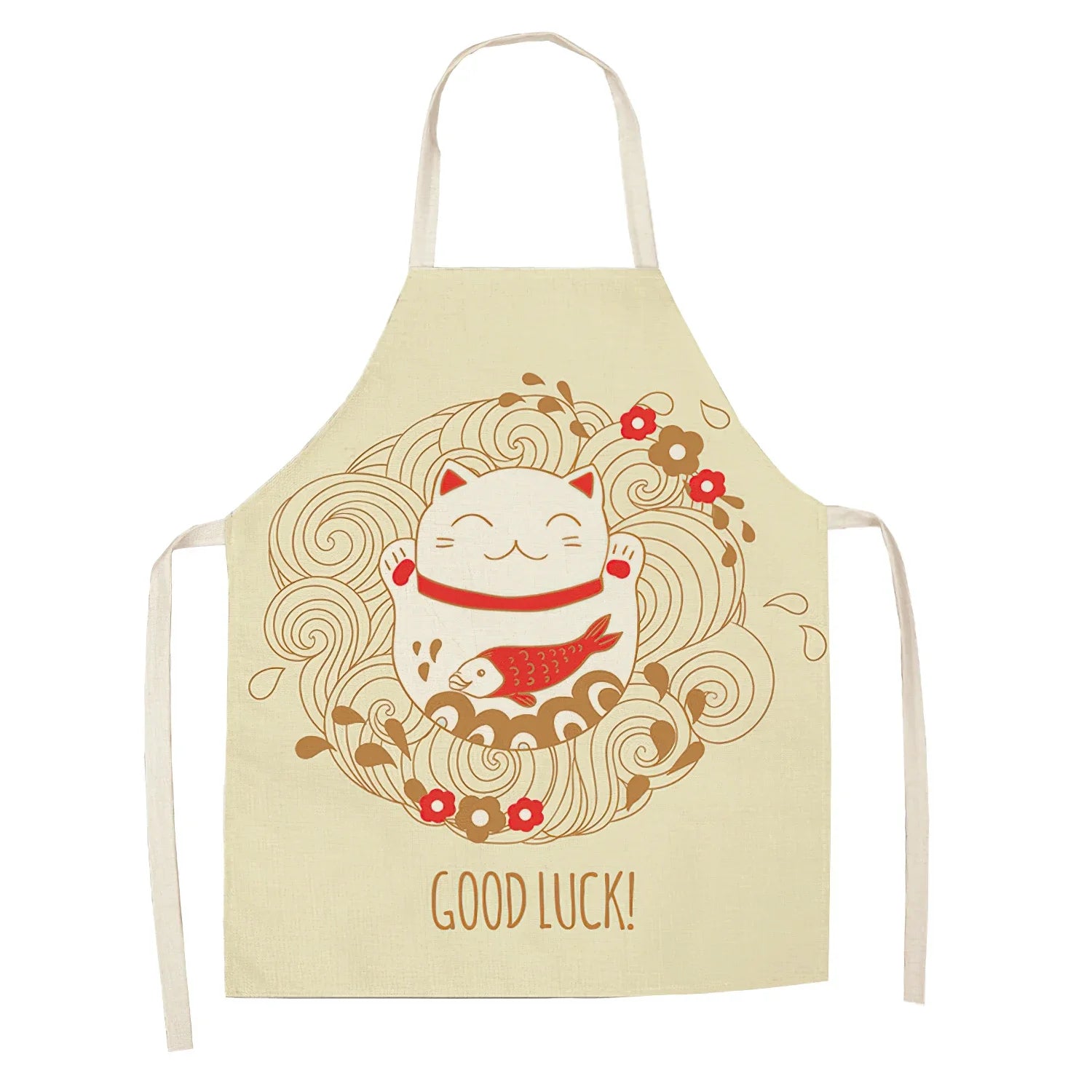 Japanese-Style Lucky Cat Sleeveless Apron for Food and Drink