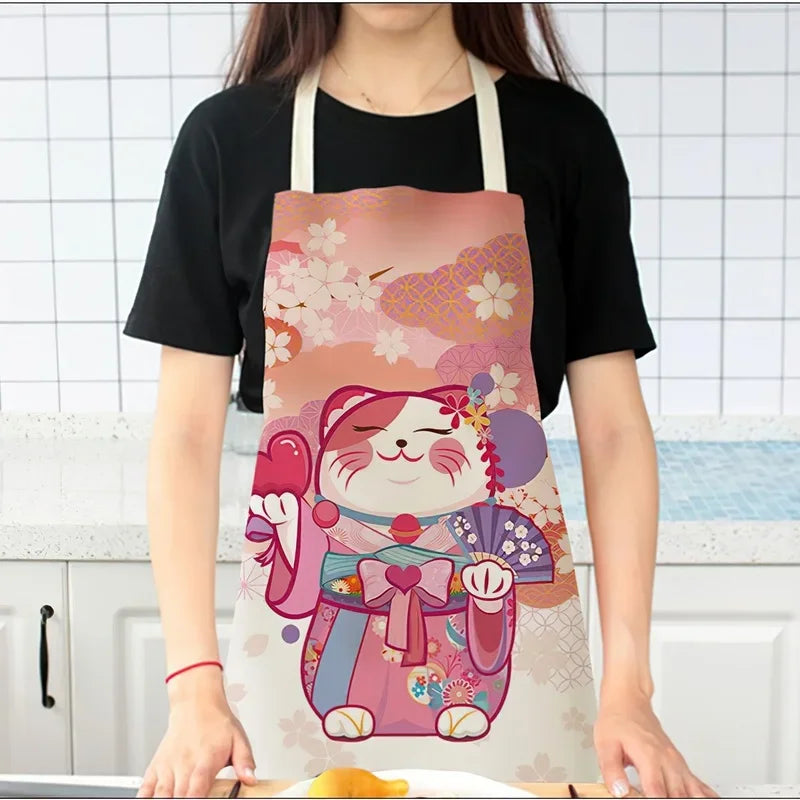 Japanese-Style Lucky Cat Sleeveless Apron for Food and Drink