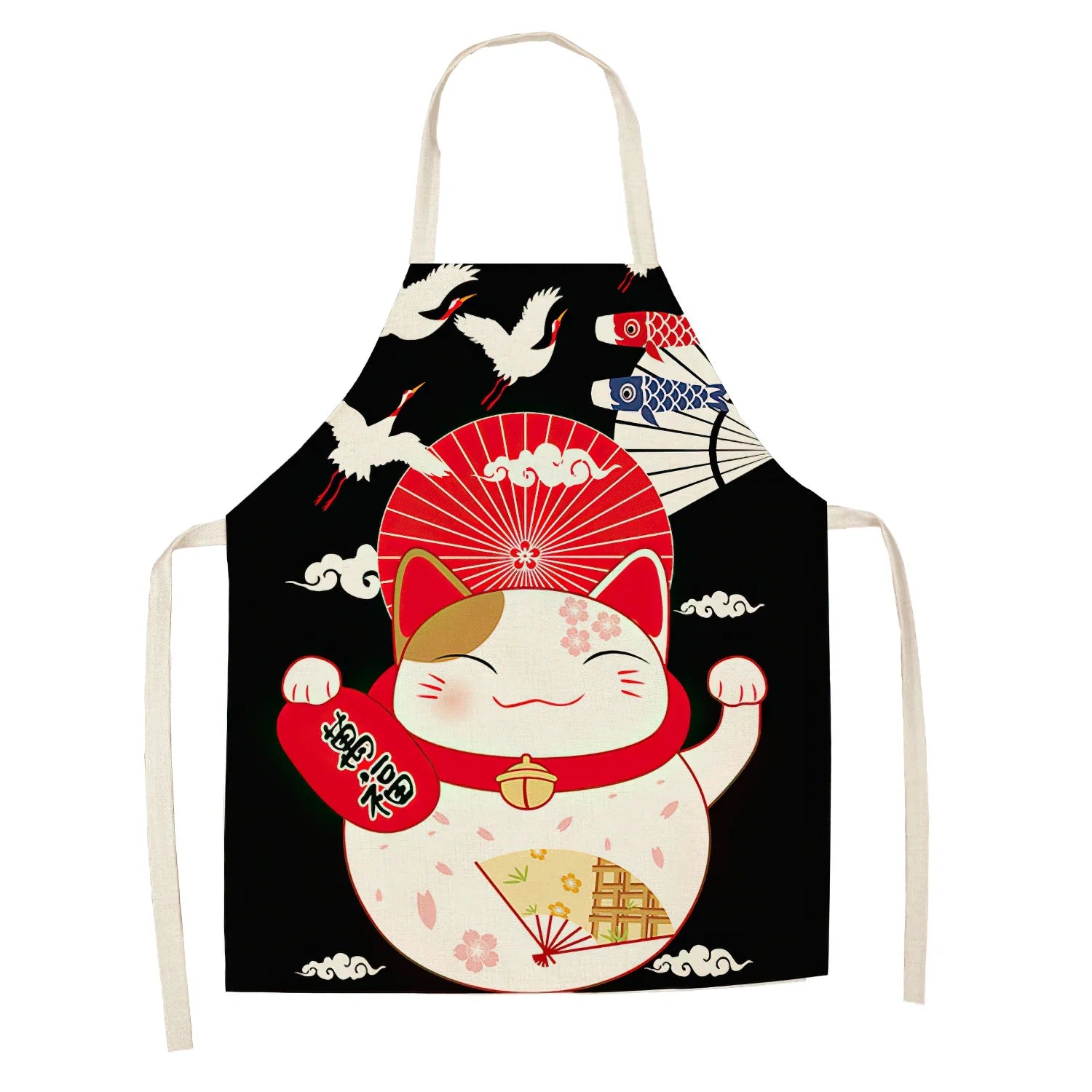 Japanese-Style Lucky Cat Sleeveless Apron for Food and Drink