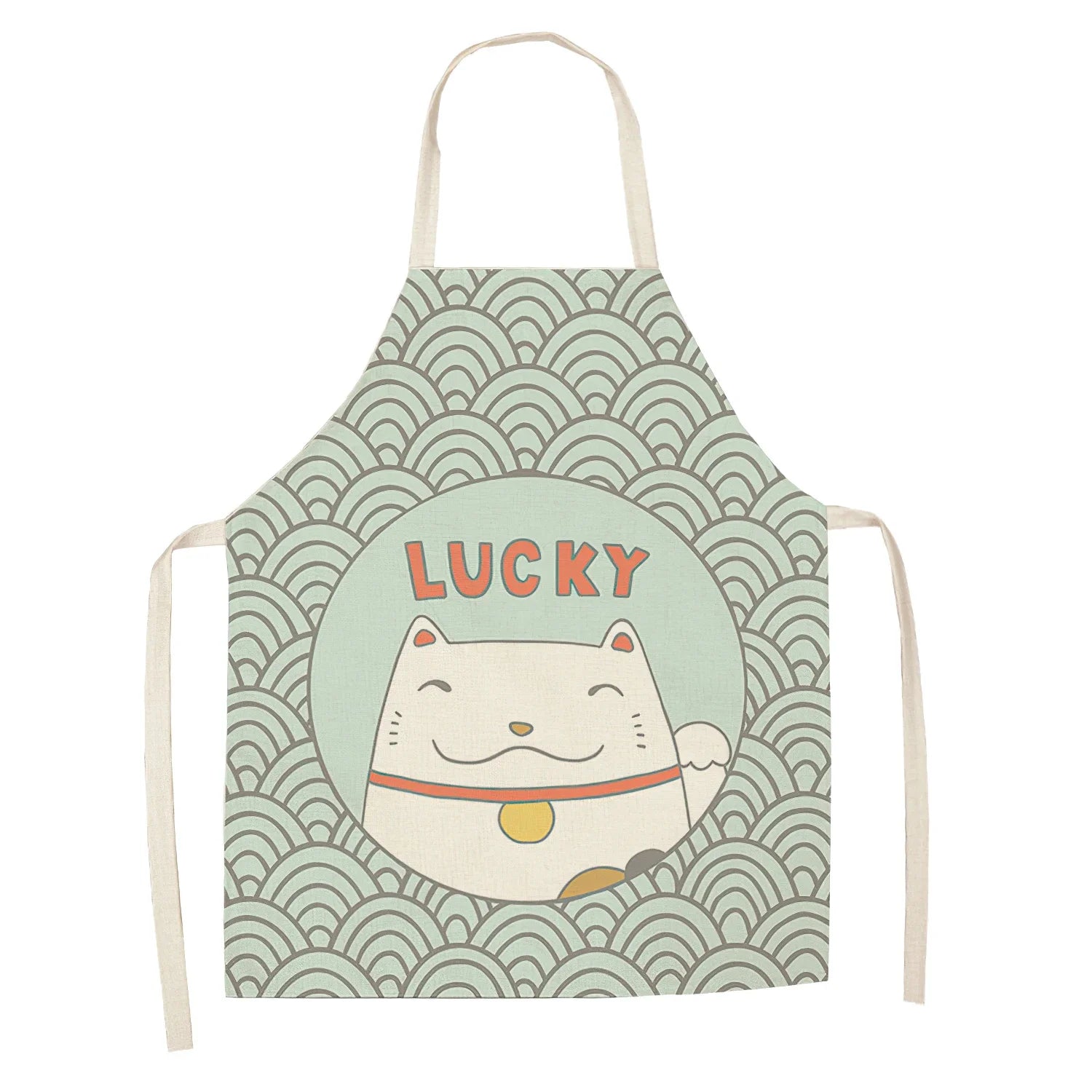 Japanese-Style Lucky Cat Sleeveless Apron for Food and Drink