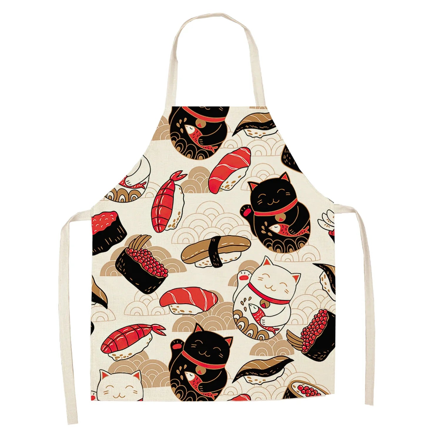 Japanese-Style Lucky Cat Sleeveless Apron for Food and Drink