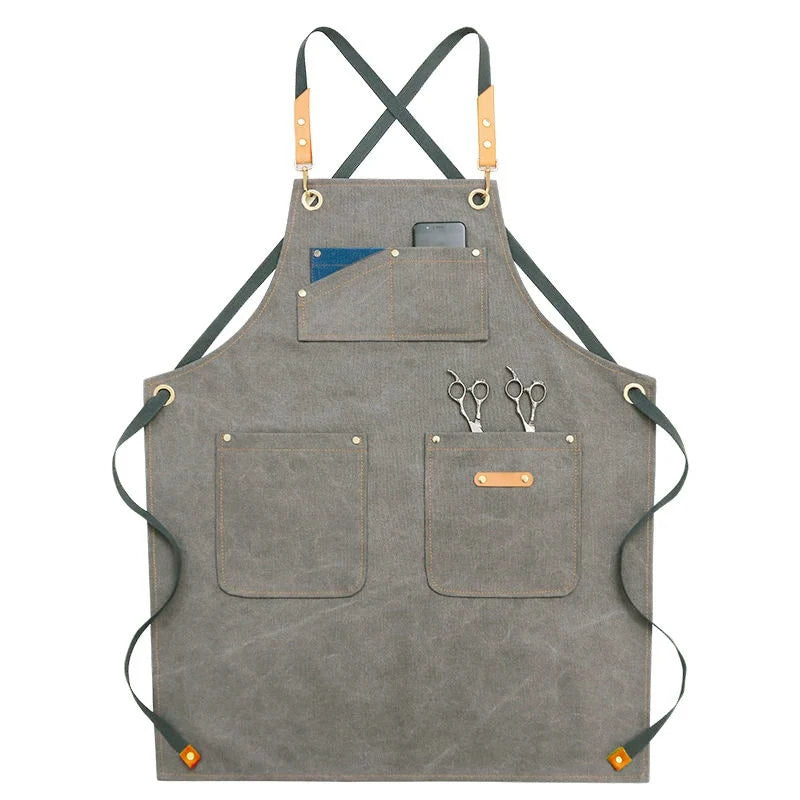 Professional Apron – Cotton-Blend Sleeveless Design with Adjustable Leather Straps