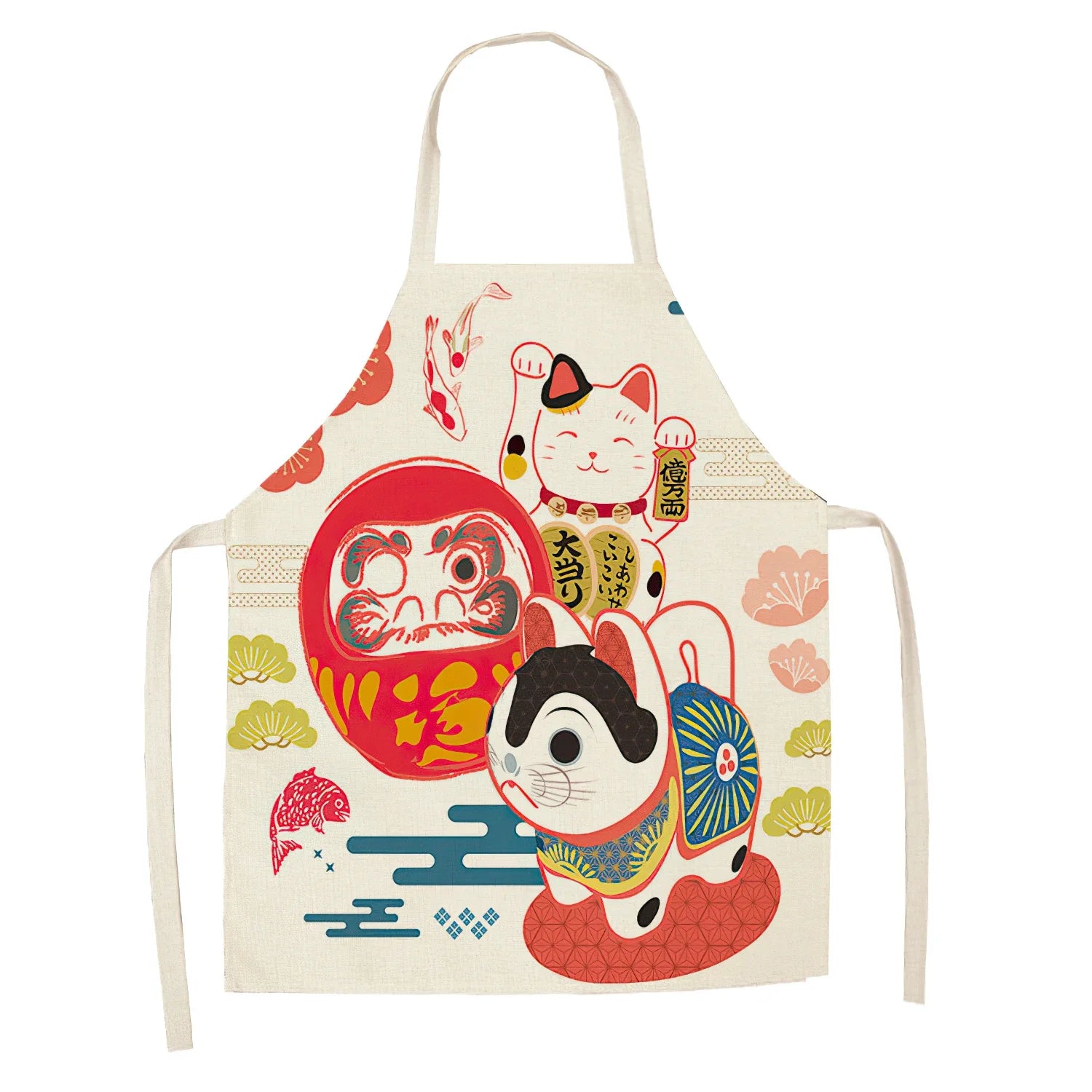 Japanese-Style Lucky Cat Sleeveless Apron for Food and Drink