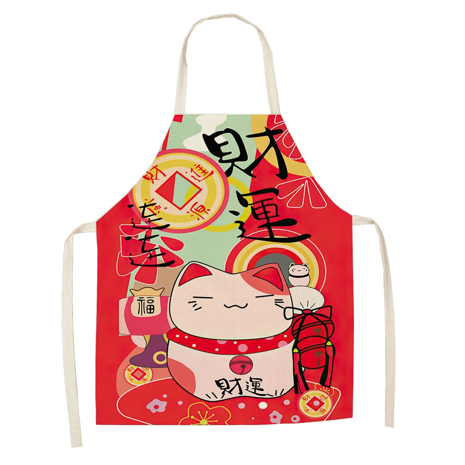 Japanese-Style Lucky Cat Sleeveless Apron for Food and Drink