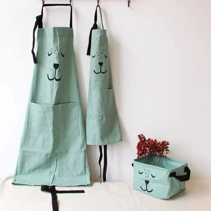 Cute Cartoon Cotton Sleeveless Apron for Children’s Cleaning and Art Activities