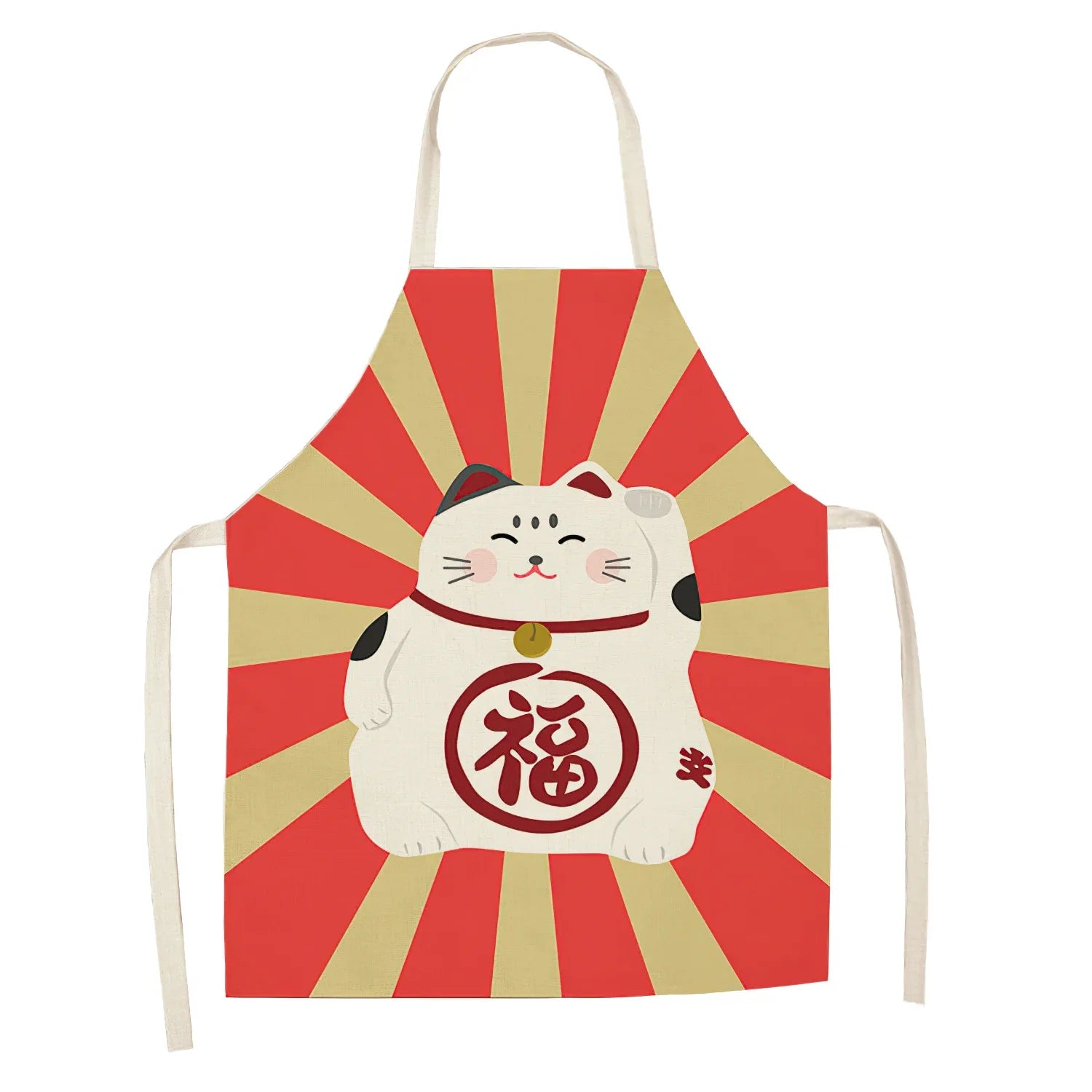 Japanese-Style Lucky Cat Sleeveless Apron for Food and Drink