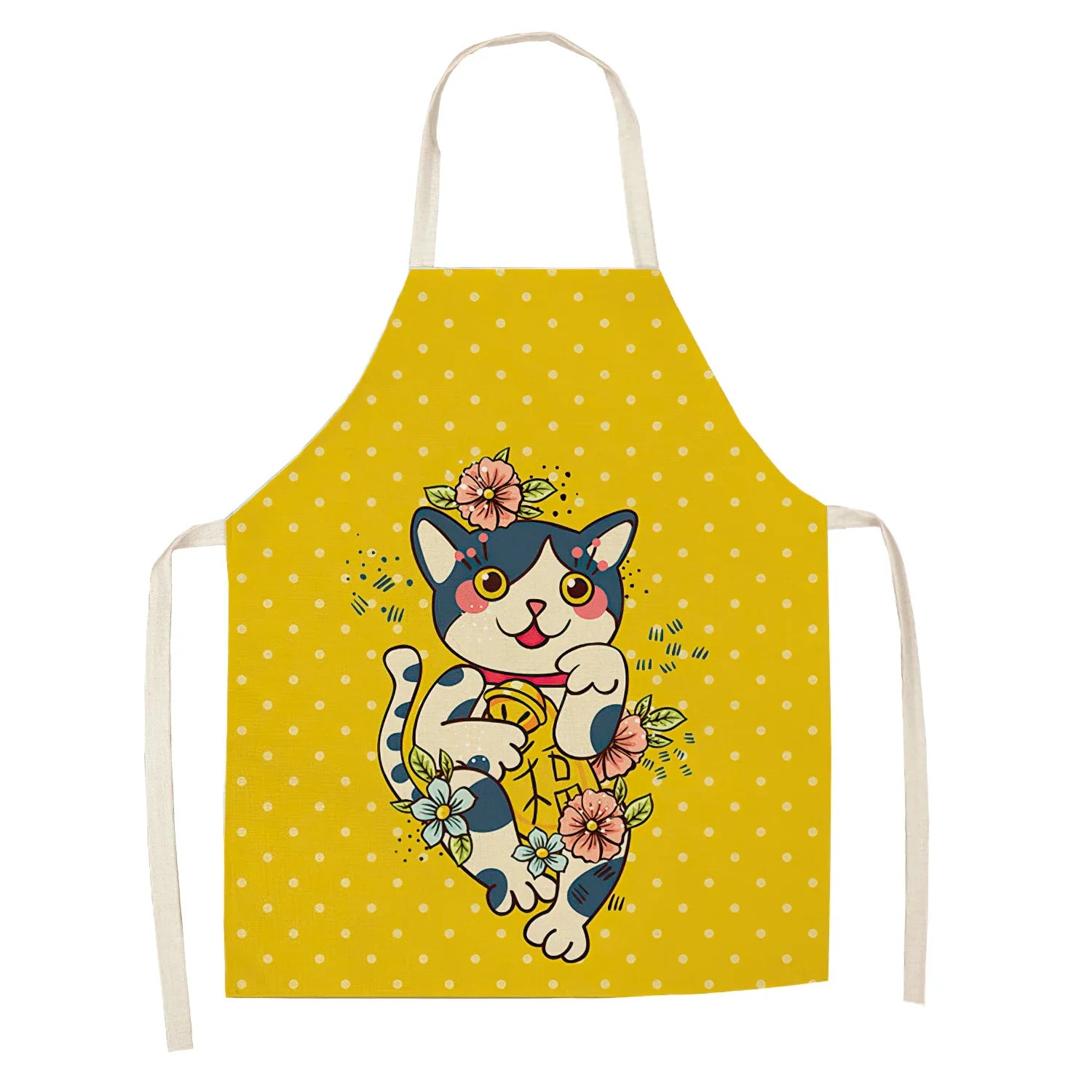 Japanese-Style Lucky Cat Sleeveless Apron for Food and Drink