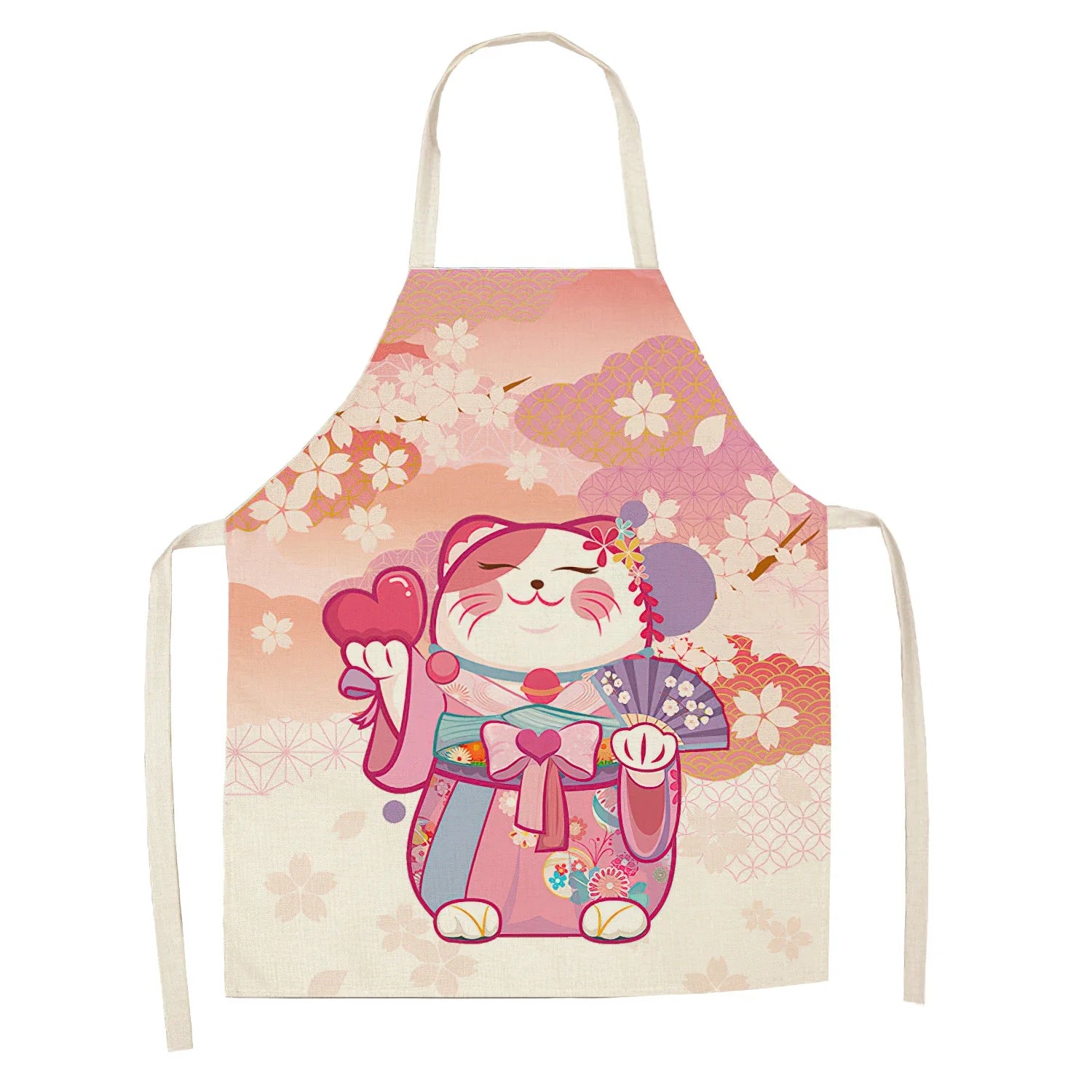 Japanese-Style Lucky Cat Sleeveless Apron for Food and Drink