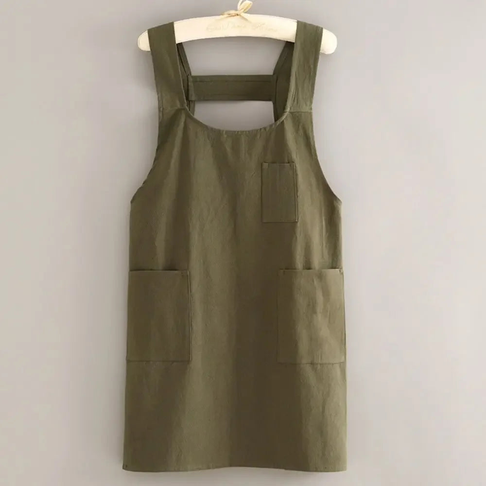 Japanese-Style Cotton Bib Apron for Cleaning