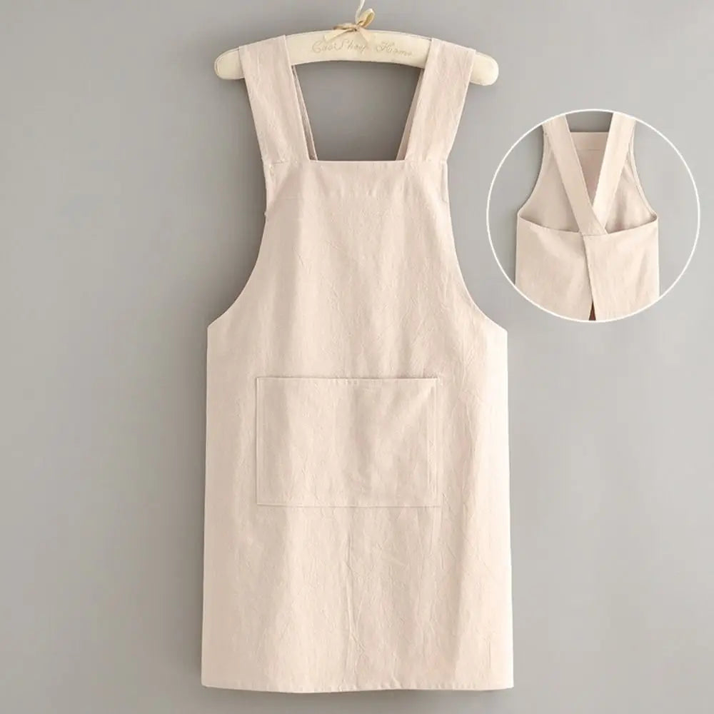 Japanese-Style Cotton Bib Apron for Cleaning