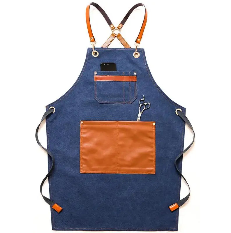 Professional Apron – Cotton-Blend Sleeveless Design with Adjustable Leather Straps