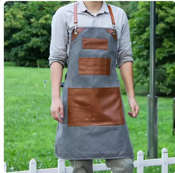 Professional Apron – Cotton-Blend Sleeveless Design with Adjustable Leather Straps