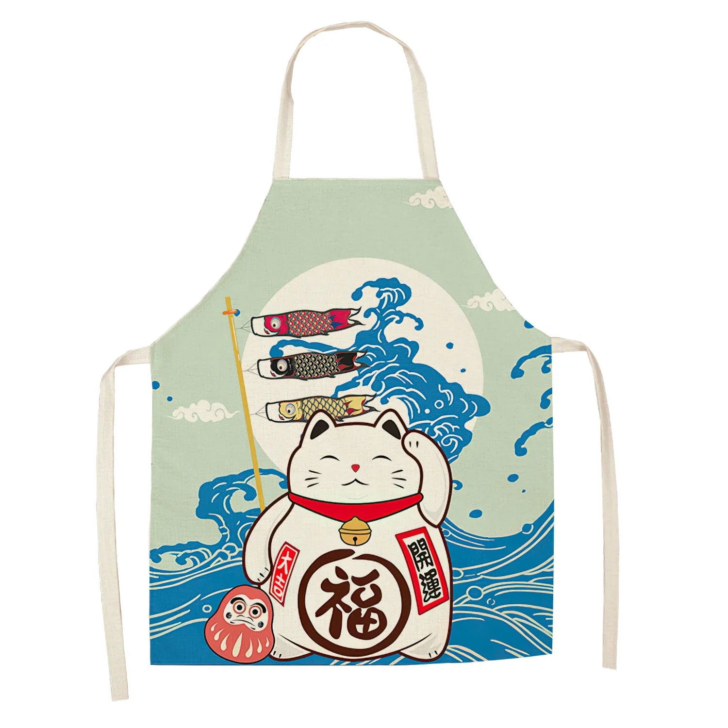 Japanese-Style Lucky Cat Sleeveless Apron for Food and Drink