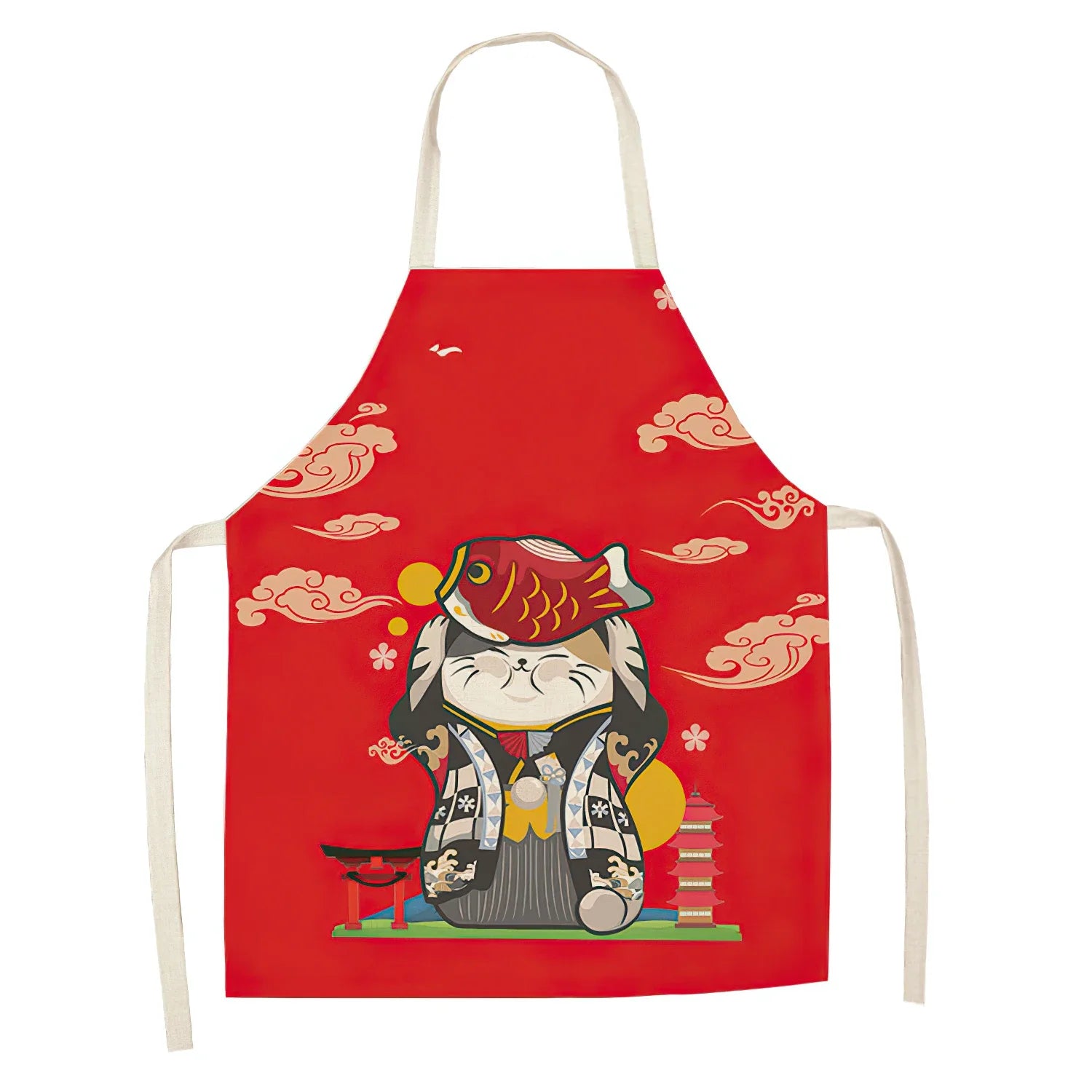 Japanese-Style Lucky Cat Sleeveless Apron for Food and Drink