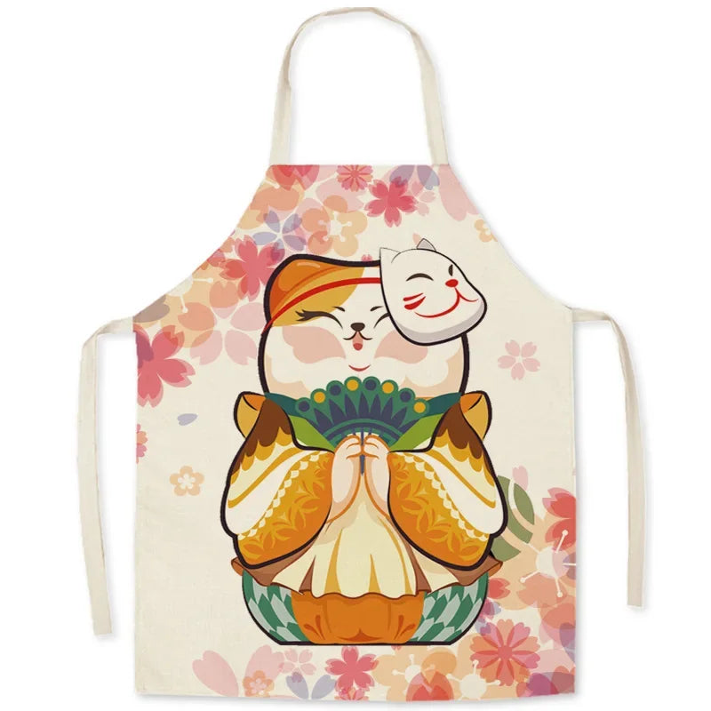 Japanese-Style Lucky Cat Sleeveless Apron for Food and Drink