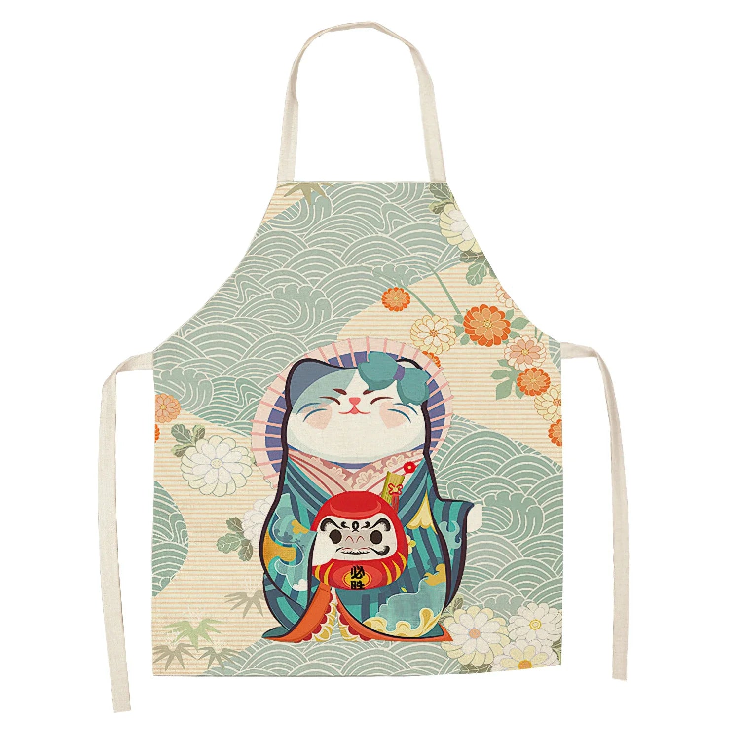 Japanese-Style Lucky Cat Sleeveless Apron for Food and Drink