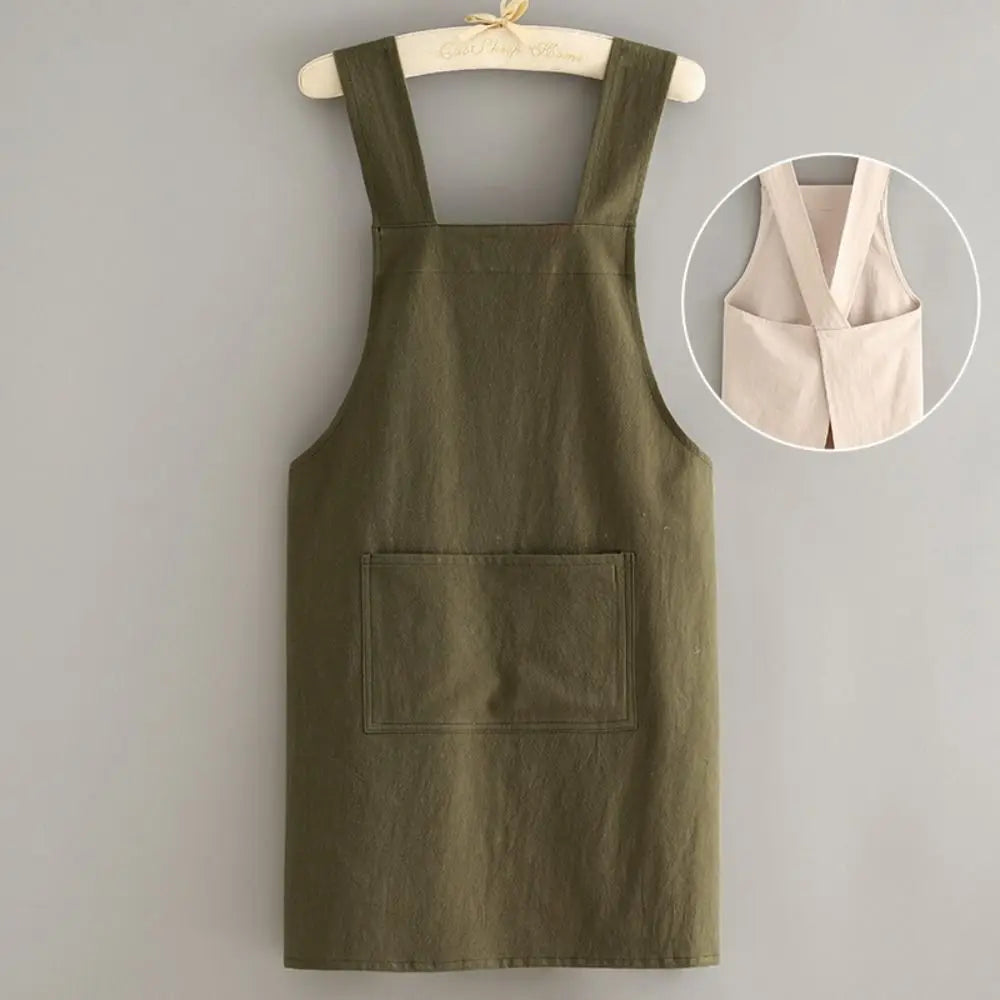 Japanese-Style Cotton Bib Apron for Cleaning