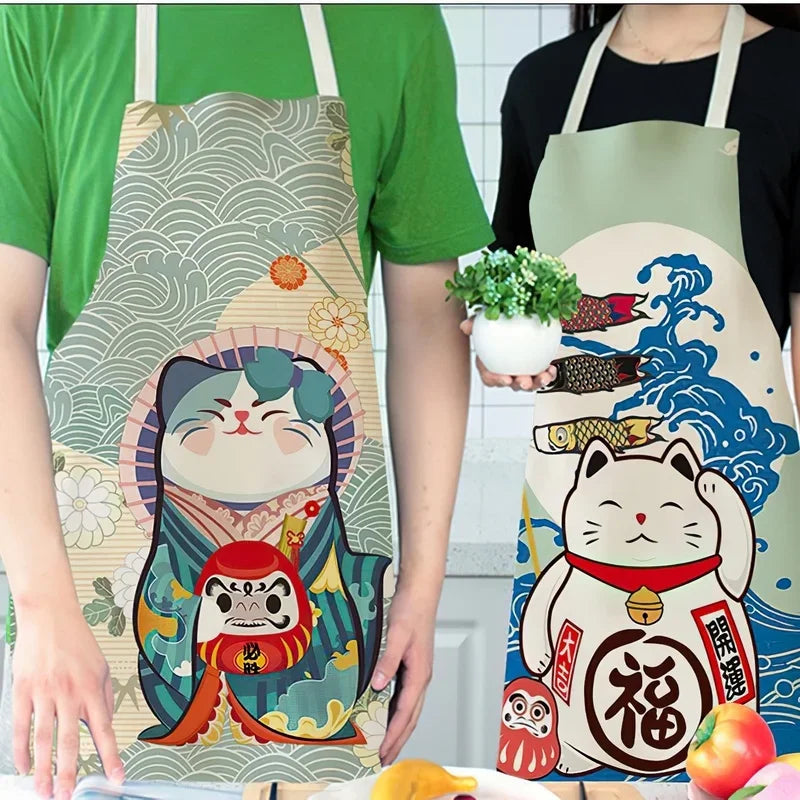 Japanese-Style Lucky Cat Sleeveless Apron for Food and Drink